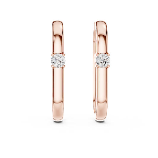 Round Lab Grown Diamond Oval Hoop Earrings | Geometric Solitaire Hoops | 10K, 14K, and 18K Gold