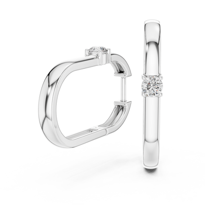 Round Lab Grown Diamond Oval Hoop Earrings | Geometric Solitaire Hoops | 10K, 14K, and 18K Gold