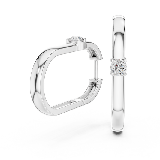 Round Lab Grown Diamond Oval Hoop Earrings | Geometric Solitaire Hoops | 10K, 14K, and 18K Gold