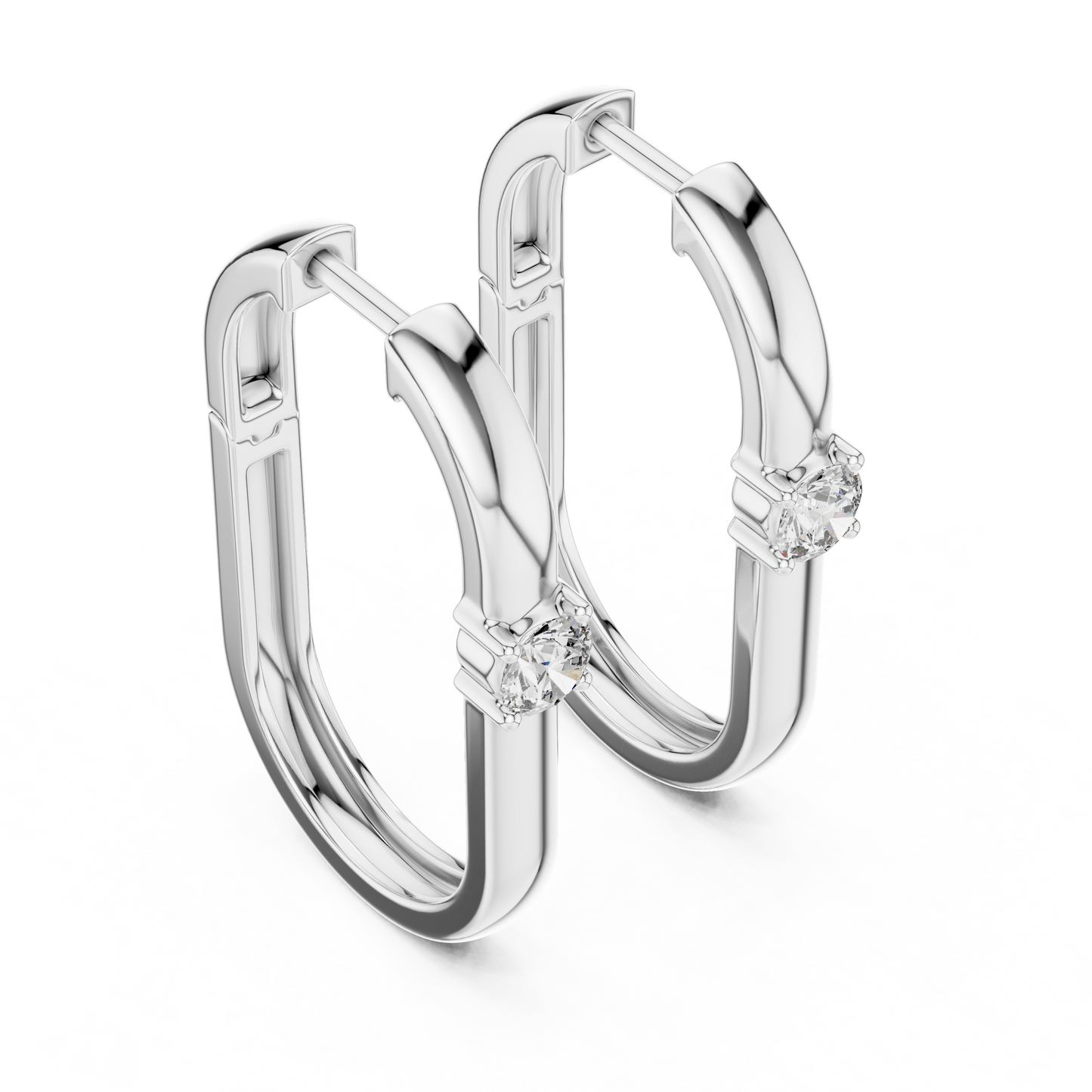 Round Lab Grown Diamond Oval Hoop Earrings | Geometric Solitaire Hoops | 10K, 14K, and 18K Gold
