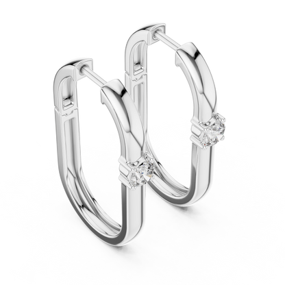 Round Lab Grown Diamond Oval Hoop Earrings | Geometric Solitaire Hoops | 10K, 14K, and 18K Gold