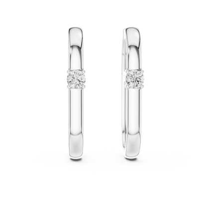 Round Lab Grown Diamond Oval Hoop Earrings | Geometric Solitaire Hoops | 10K, 14K, and 18K Gold