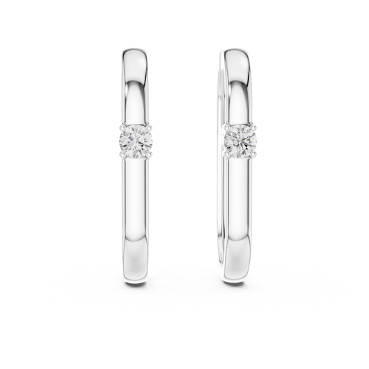 Round Lab Grown Diamond Oval Hoop Earrings | Geometric Solitaire Hoops | 10K, 14K, and 18K Gold
