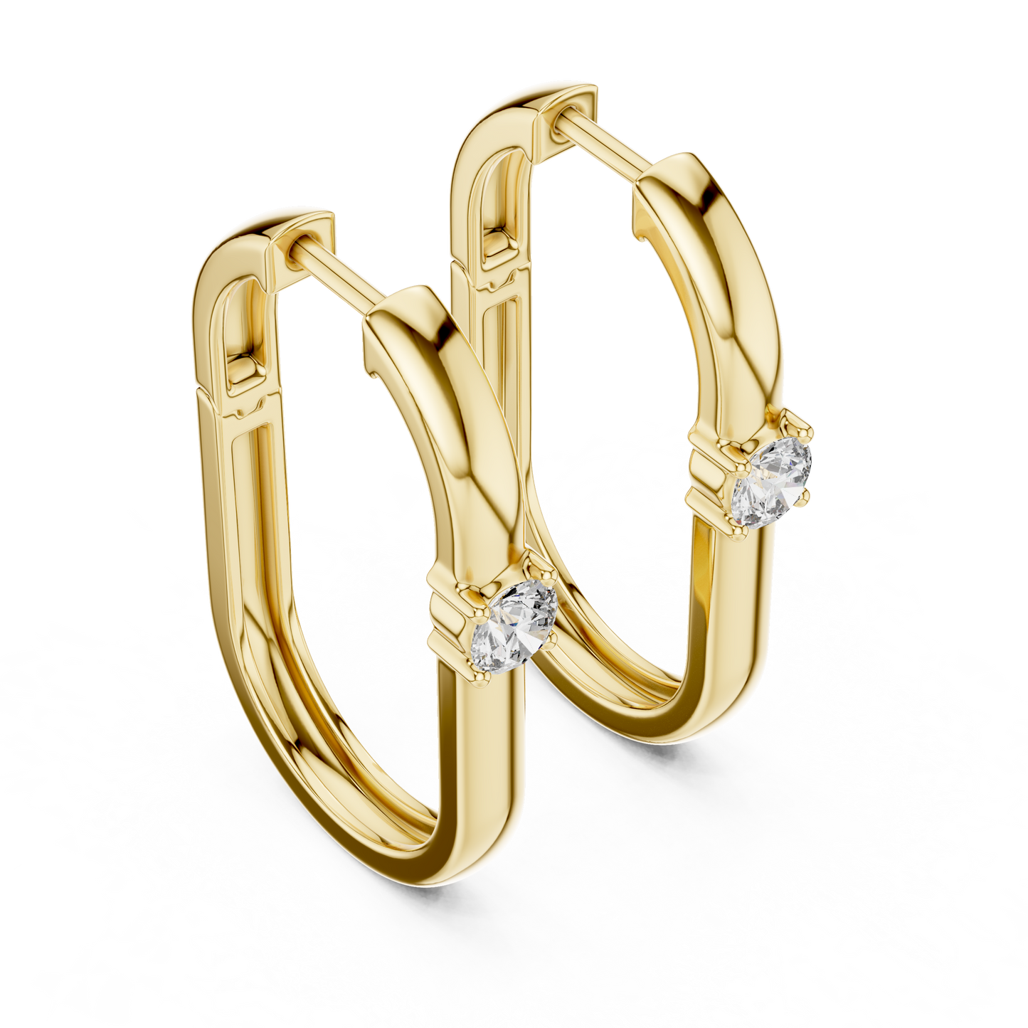 Round Lab Grown Diamond Oval Hoop Earrings | Geometric Solitaire Hoops | 10K, 14K, and 18K Gold