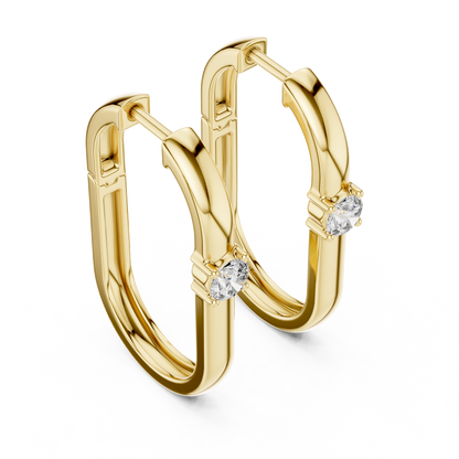 Round Lab Grown Diamond Oval Hoop Earrings | Geometric Solitaire Hoops | 10K, 14K, and 18K Gold