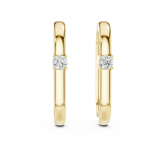 Round Lab Grown Diamond Oval Hoop Earrings | Geometric Solitaire Hoops | 10K, 14K, and 18K Gold