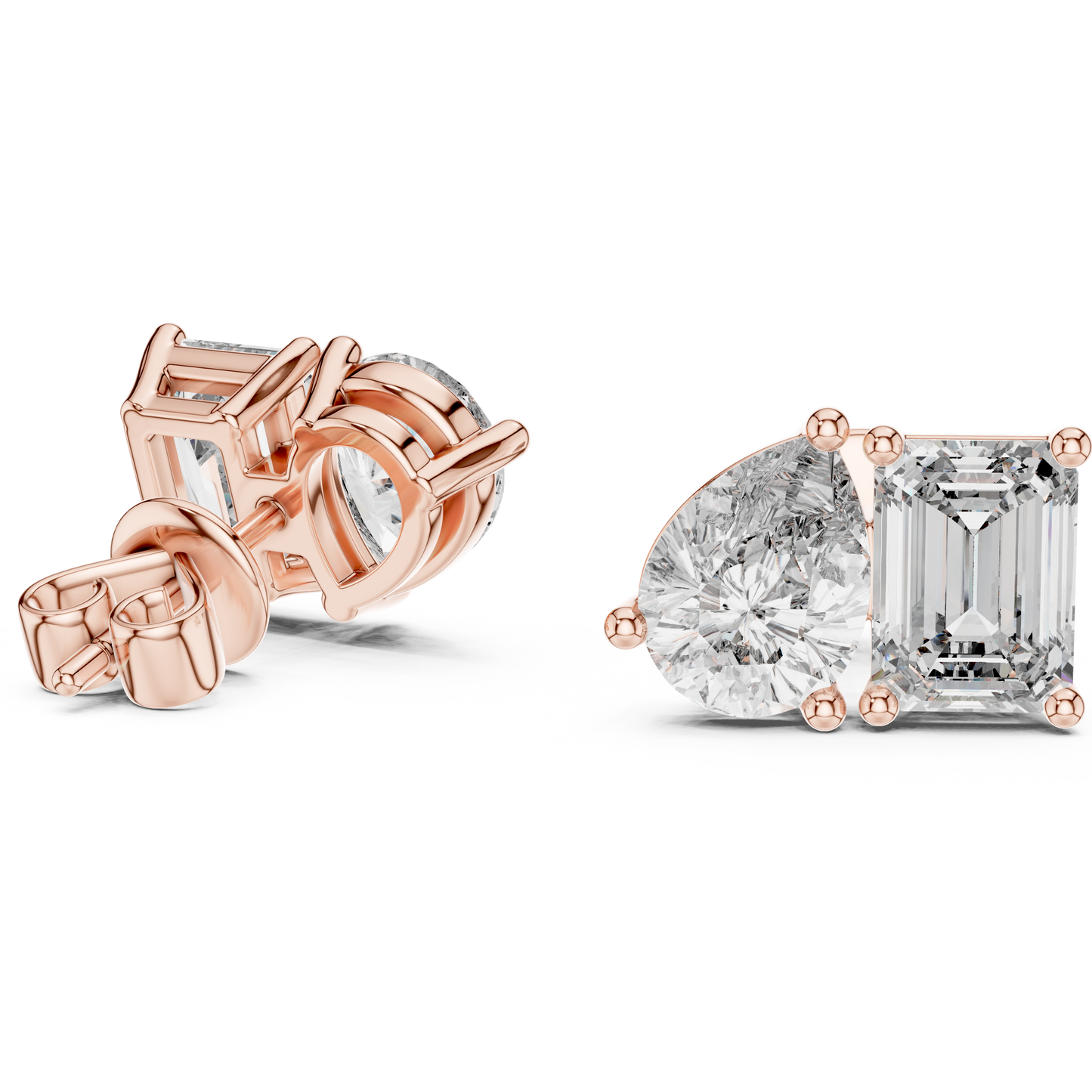 Emerald & Pear Lab Grown Diamond Toi et Moi Earrings | 3.60 TCW Studs | 10K, 14K, and 18K Gold