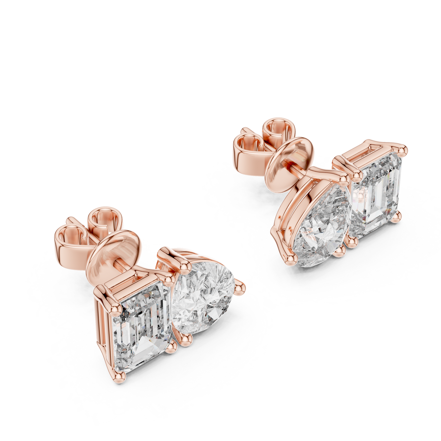 Emerald & Pear Lab Grown Diamond Toi et Moi Earrings | 3.60 TCW Studs | 10K, 14K, and 18K Gold