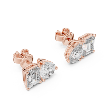 Emerald & Pear Lab Grown Diamond Toi et Moi Earrings | 3.60 TCW Studs | 10K, 14K, and 18K Gold