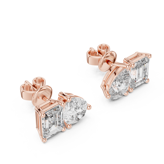 Emerald & Pear Lab Grown Diamond Toi et Moi Earrings | 3.60 TCW Studs | 10K, 14K, and 18K Gold