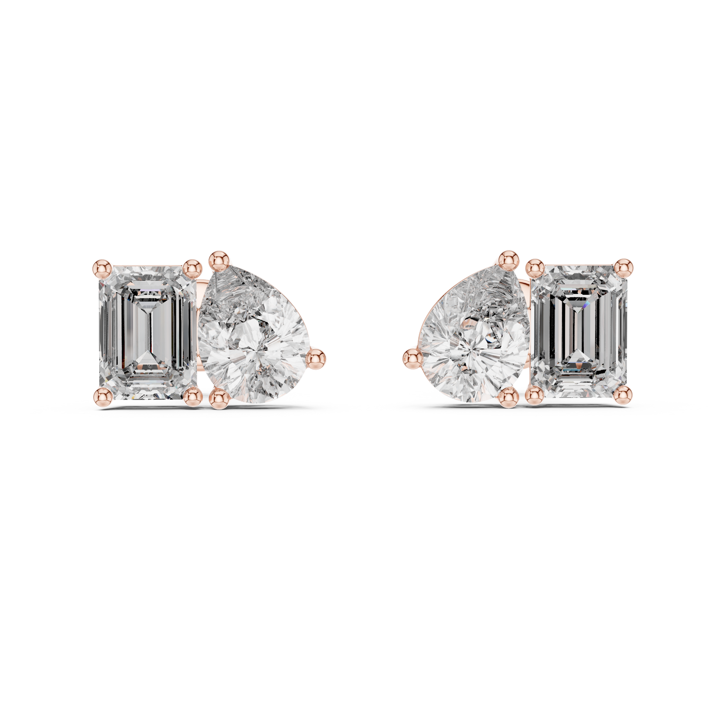 Emerald & Pear Lab Grown Diamond Toi et Moi Earrings | 3.60 TCW Studs | 10K, 14K, and 18K Gold