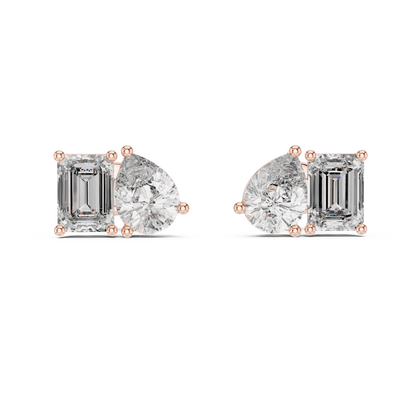 Emerald & Pear Lab Grown Diamond Toi et Moi Earrings | 3.60 TCW Studs | 10K, 14K, and 18K Gold