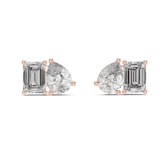 Emerald & Pear Lab Grown Diamond Toi et Moi Earrings | 3.60 TCW Studs | 10K, 14K, and 18K Gold