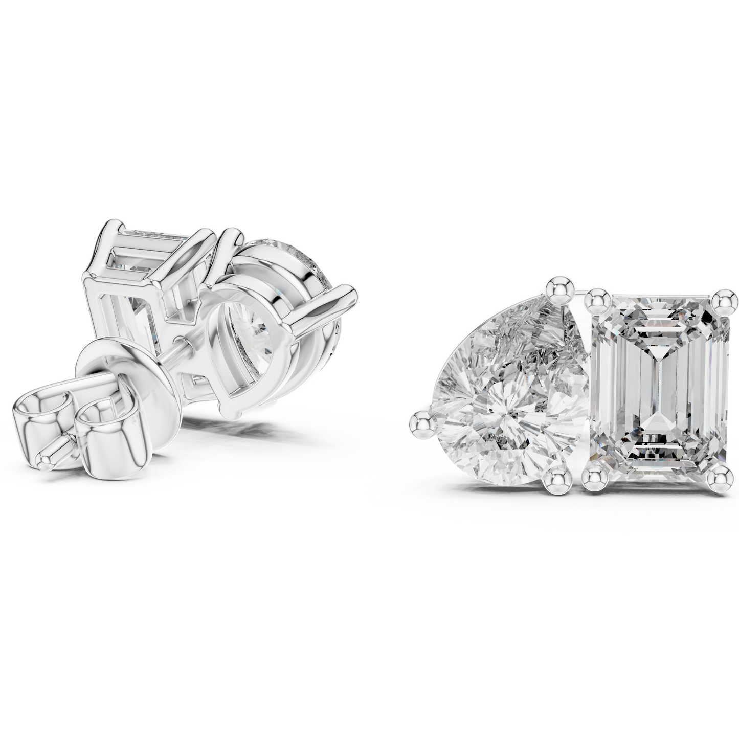 Emerald & Pear Lab Grown Diamond Toi et Moi Earrings | 3.60 TCW Studs | 10K, 14K, and 18K Gold