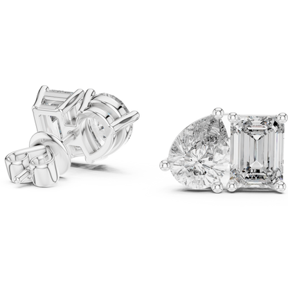 Emerald & Pear Lab Grown Diamond Toi et Moi Earrings | 3.60 TCW Studs | 10K, 14K, and 18K Gold