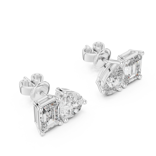 Emerald & Pear Lab Grown Diamond Toi et Moi Earrings | 3.60 TCW Studs | 10K, 14K, and 18K Gold