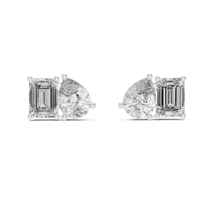 Emerald & Pear Lab Grown Diamond Toi et Moi Earrings | 3.60 TCW Studs | 10K, 14K, and 18K Gold