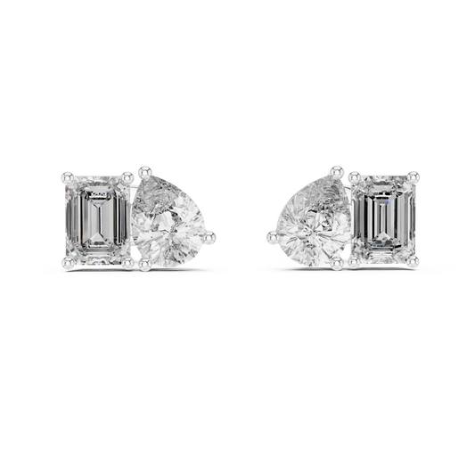 Emerald & Pear Lab Grown Diamond Toi et Moi Earrings | 3.60 TCW Studs | 10K, 14K, and 18K Gold
