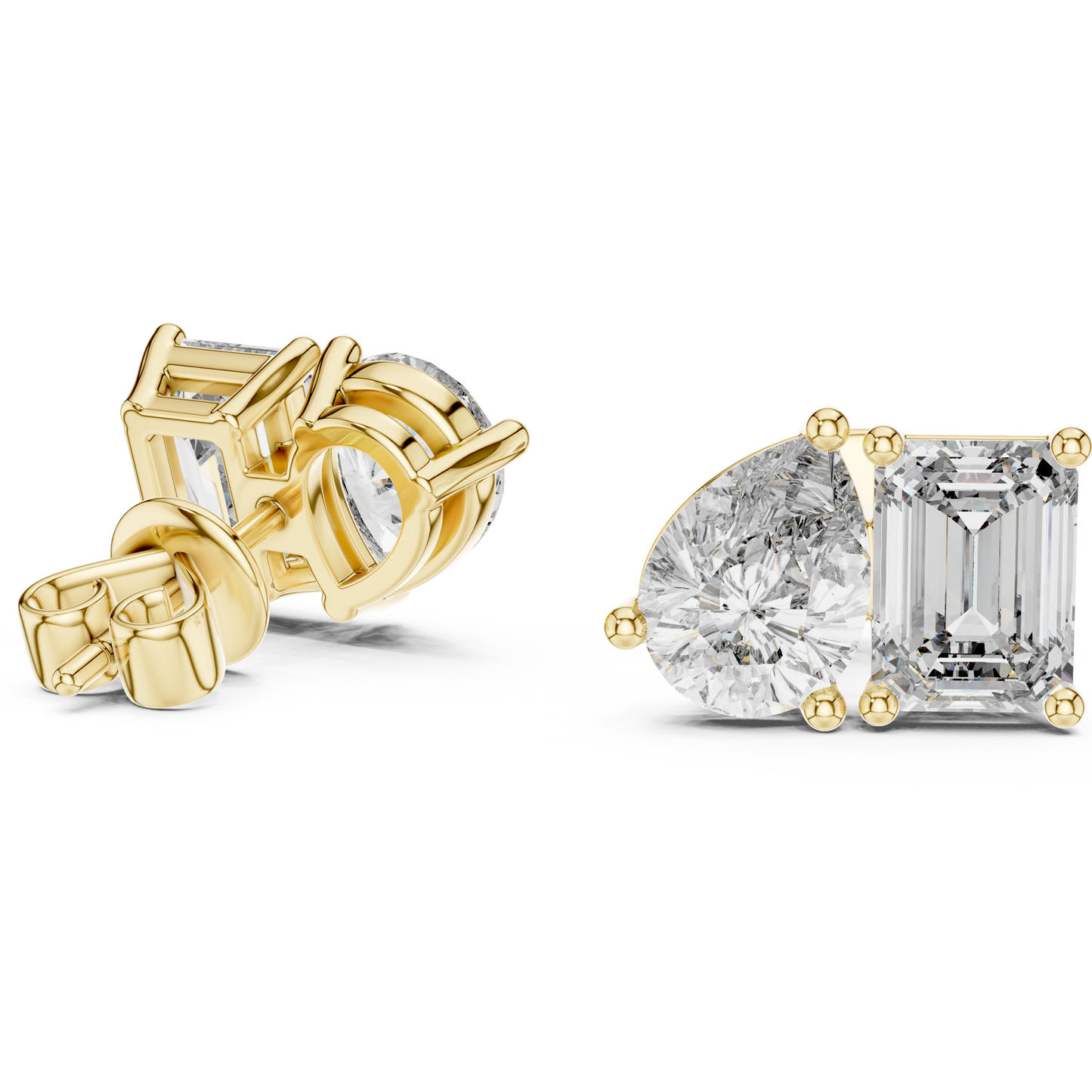 Emerald & Pear Lab Grown Diamond Toi et Moi Earrings | 3.60 TCW Studs | 10K, 14K, and 18K Gold