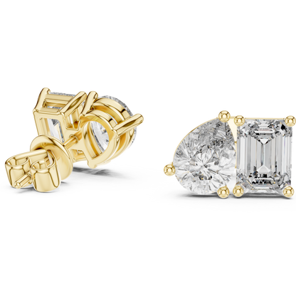 Emerald & Pear Lab Grown Diamond Toi et Moi Earrings | 3.60 TCW Studs | 10K, 14K, and 18K Gold