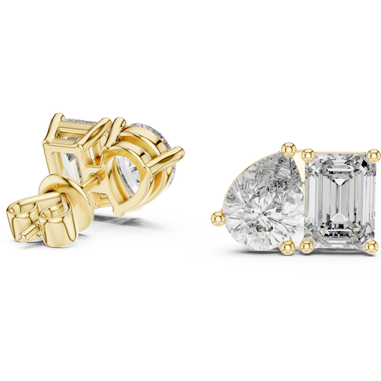 Emerald & Pear Lab Grown Diamond Toi et Moi Earrings | 3.60 TCW Studs | 10K, 14K, and 18K Gold