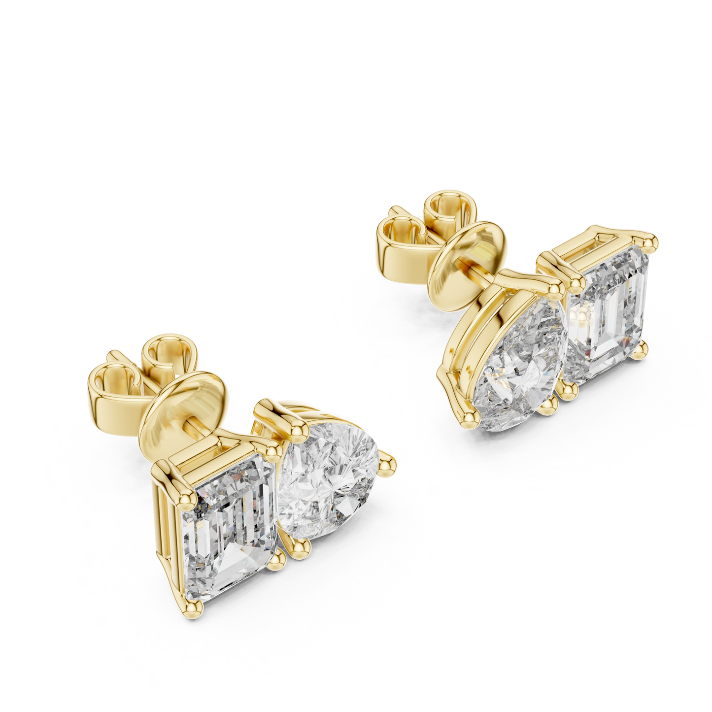 Emerald & Pear Lab Grown Diamond Toi et Moi Earrings | 3.60 TCW Studs | 10K, 14K, and 18K Gold