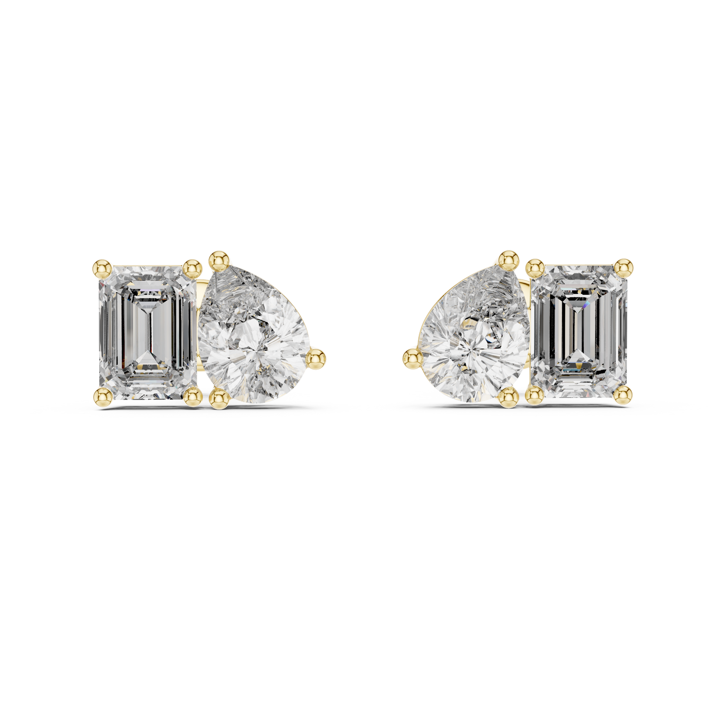 Emerald & Pear Lab Grown Diamond Toi et Moi Earrings | 3.60 TCW Studs | 10K, 14K, and 18K Gold