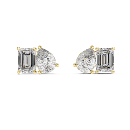 Emerald & Pear Lab Grown Diamond Toi et Moi Earrings | 3.60 TCW Studs | 10K, 14K, and 18K Gold