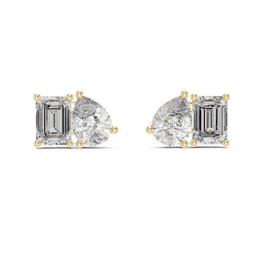 Emerald & Pear Lab Grown Diamond Toi et Moi Earrings | 3.60 TCW Studs | 10K, 14K, and 18K Gold
