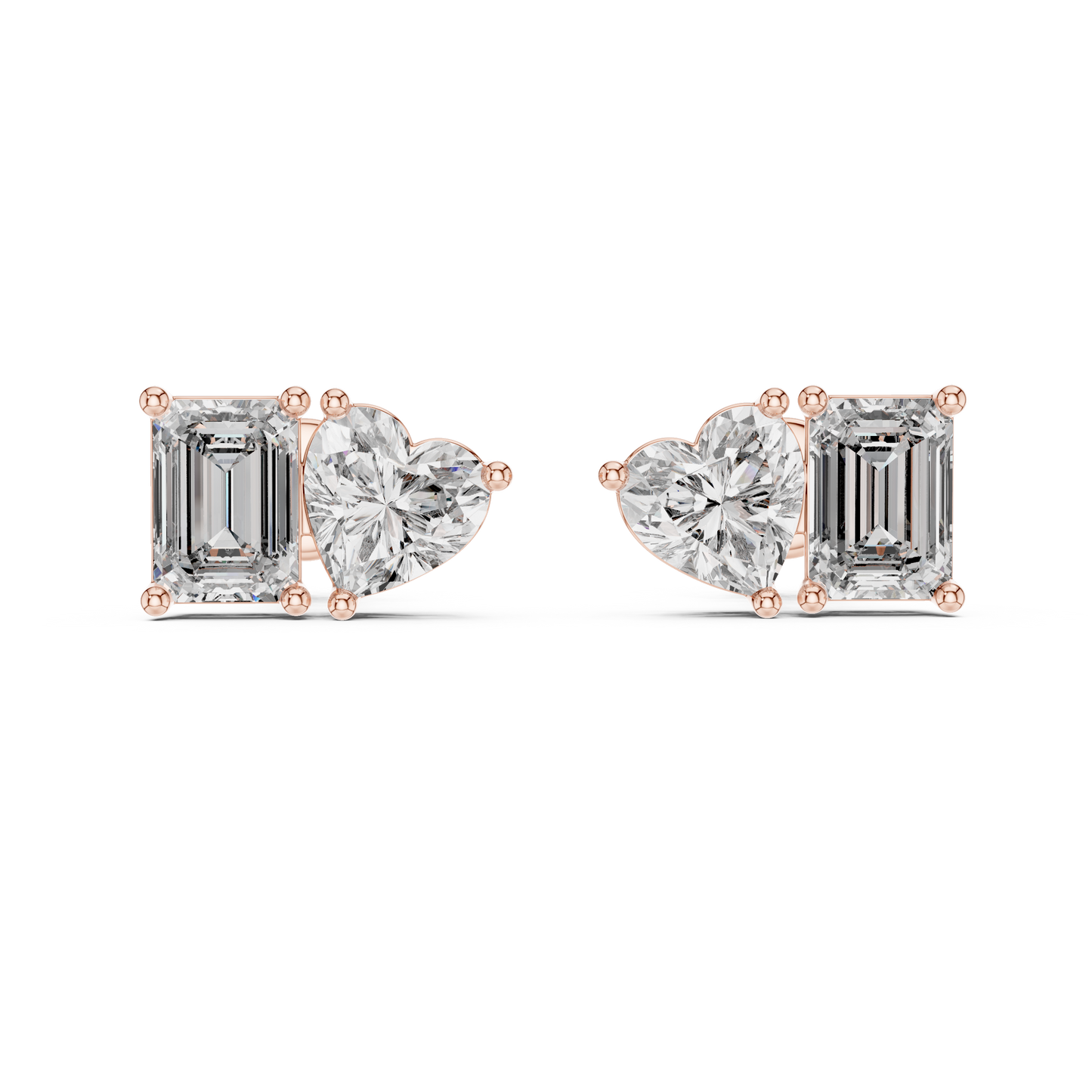 Emerald & Heart Lab Grown Diamond Toi et Moi Earrings | Unique Stud Set | 10K, 14K, and 18K Gold