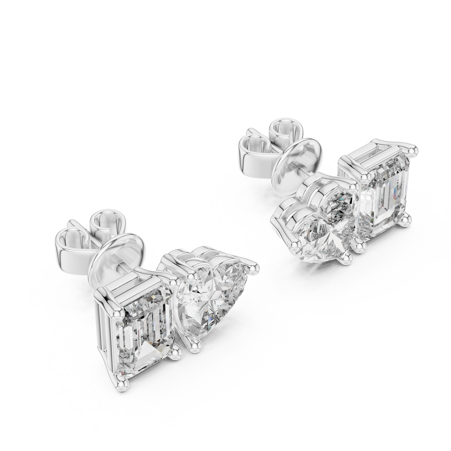 Emerald & Heart Lab Grown Diamond Toi et Moi Earrings | Unique Stud Set | 10K, 14K, and 18K Gold