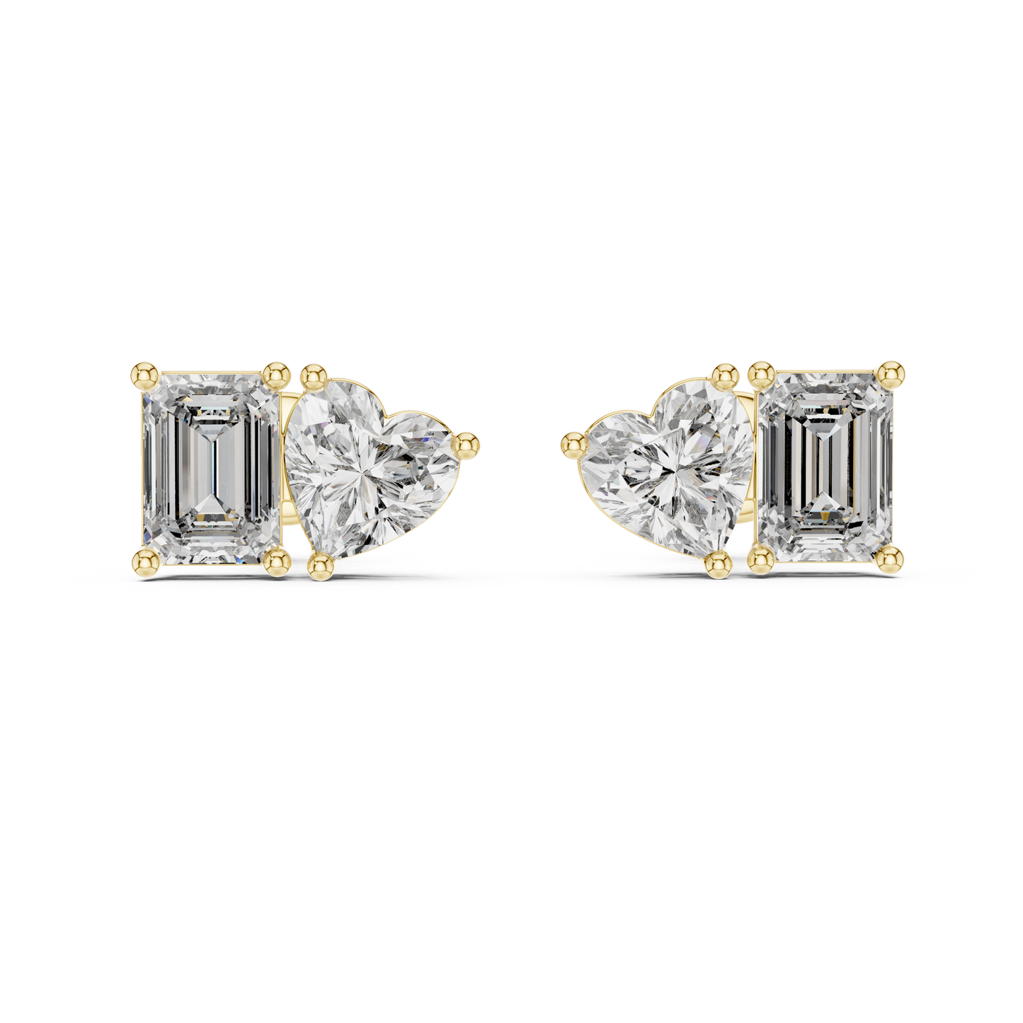 Emerald & Heart Lab Grown Diamond Toi et Moi Earrings | Unique Stud Set | 10K, 14K, and 18K Gold