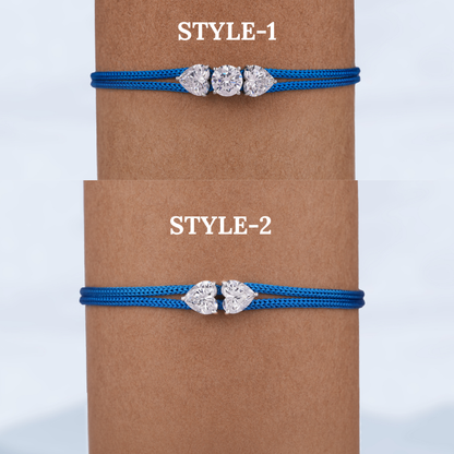 Heart & Round Moissanite Rakhi Bracelet | Sterling Silver Silk Thread Adjustable Raksha Bandhan Gift