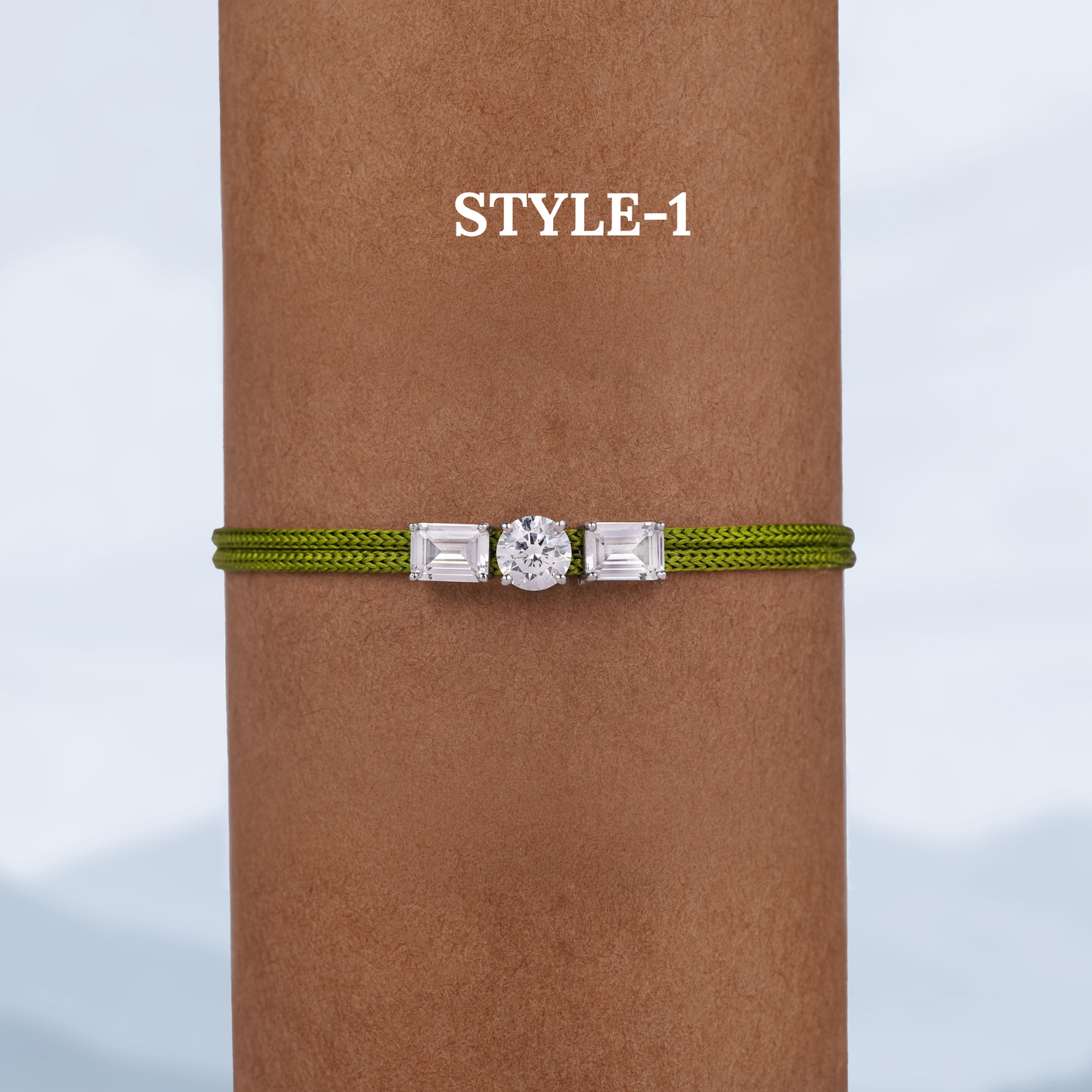 Emerald Cut Moissanite Rakhi Bracelet, Adjustable Silk Thread, Handmade Brother Gift