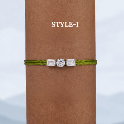 Emerald Cut Moissanite Rakhi Bracelet, Adjustable Silk Thread, Handmade Brother Gift