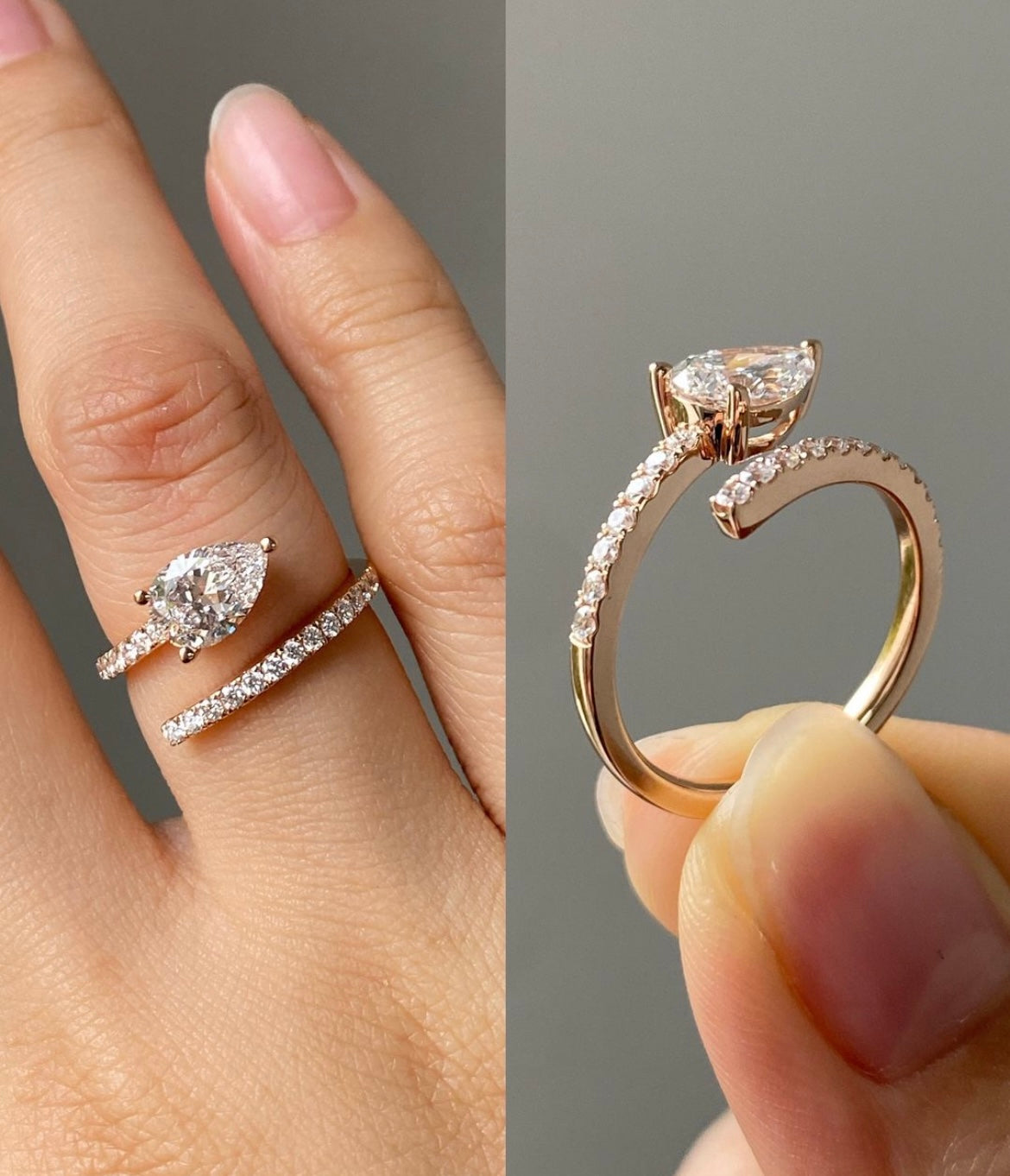 Pear Cut Open Band Diamond Ring