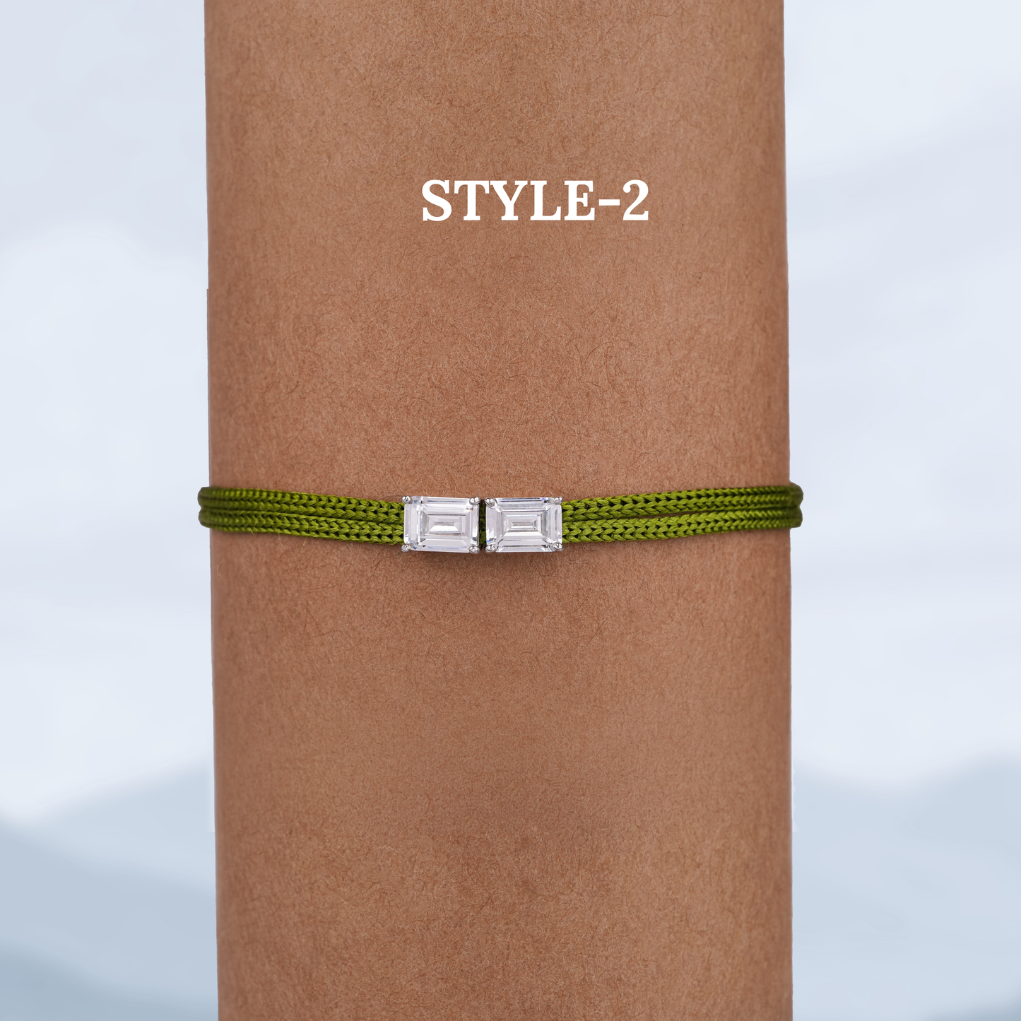 Emerald Cut Moissanite Rakhi Bracelet, Adjustable Silk Thread, Handmade Brother Gift