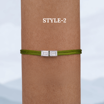 Emerald Cut Moissanite Rakhi Bracelet, Adjustable Silk Thread, Handmade Brother Gift