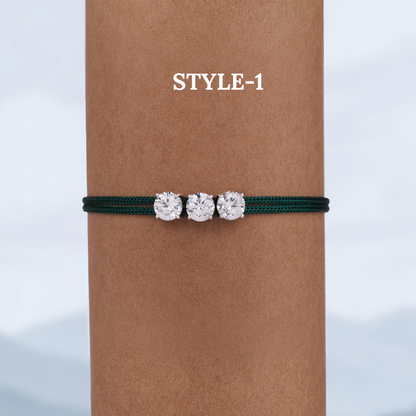 Round Cut Moissanite Rakhi Bracelet, Adjustable Silk Thread, Brother Raksha Bandhan Gift