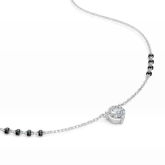 Round Solitaire Modern Mangalsutra | Fixed Pendant DEF VVS 14K / 18K Solid Gold