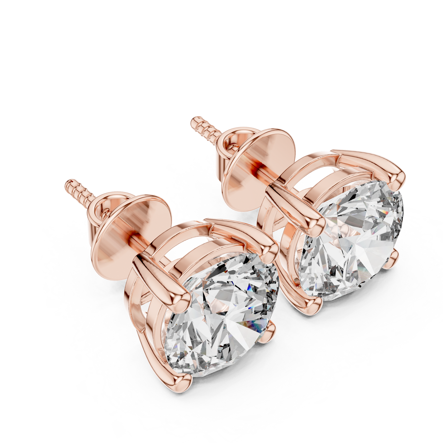 Round Lab Grown Diamond Stud Earrings | Classic Four-Prong Basket Style | 10K, 14K, and 18K Gold