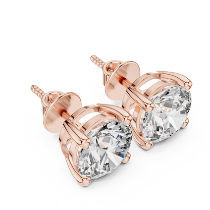 Round Lab Grown Diamond Stud Earrings | Classic Four-Prong Basket Style | 10K, 14K, and 18K Gold