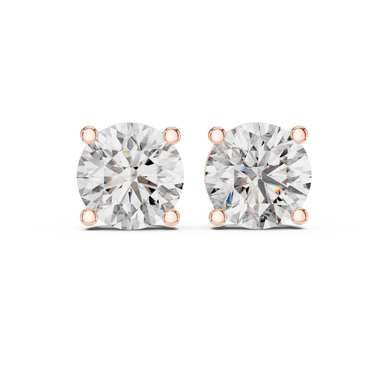 Round Lab Grown Diamond Stud Earrings | Classic Four-Prong Basket Style | 10K, 14K, and 18K Gold
