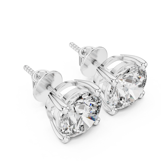 Round Lab Grown Diamond Stud Earrings | Classic Four-Prong Basket Style | 10K, 14K, and 18K Gold