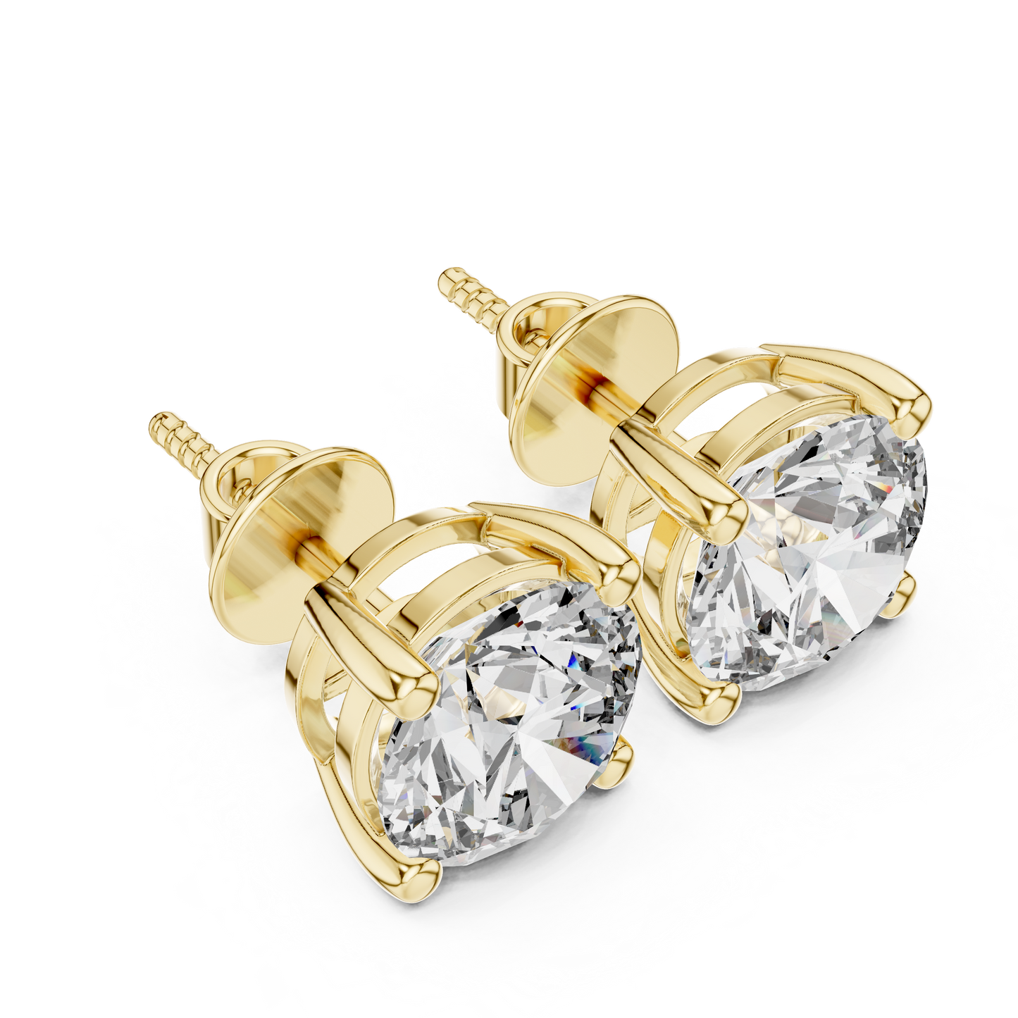 Round Lab Grown Diamond Stud Earrings | Classic Four-Prong Basket Style | 10K, 14K, and 18K Gold