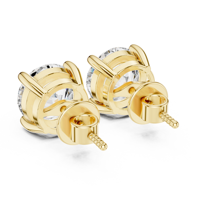 Round Lab Grown Diamond Stud Earrings | Classic Four-Prong Basket Style | 10K, 14K, and 18K Gold
