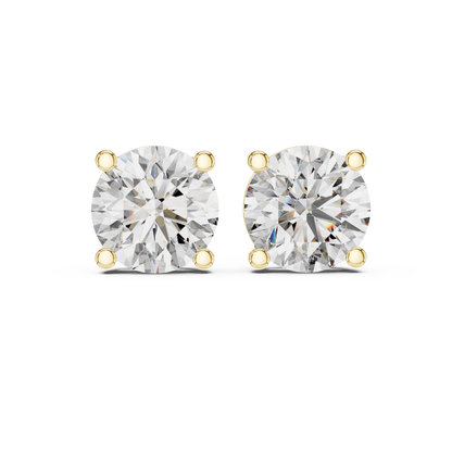 Round Lab Grown Diamond Stud Earrings | Classic Four-Prong Basket Style | 10K, 14K, and 18K Gold
