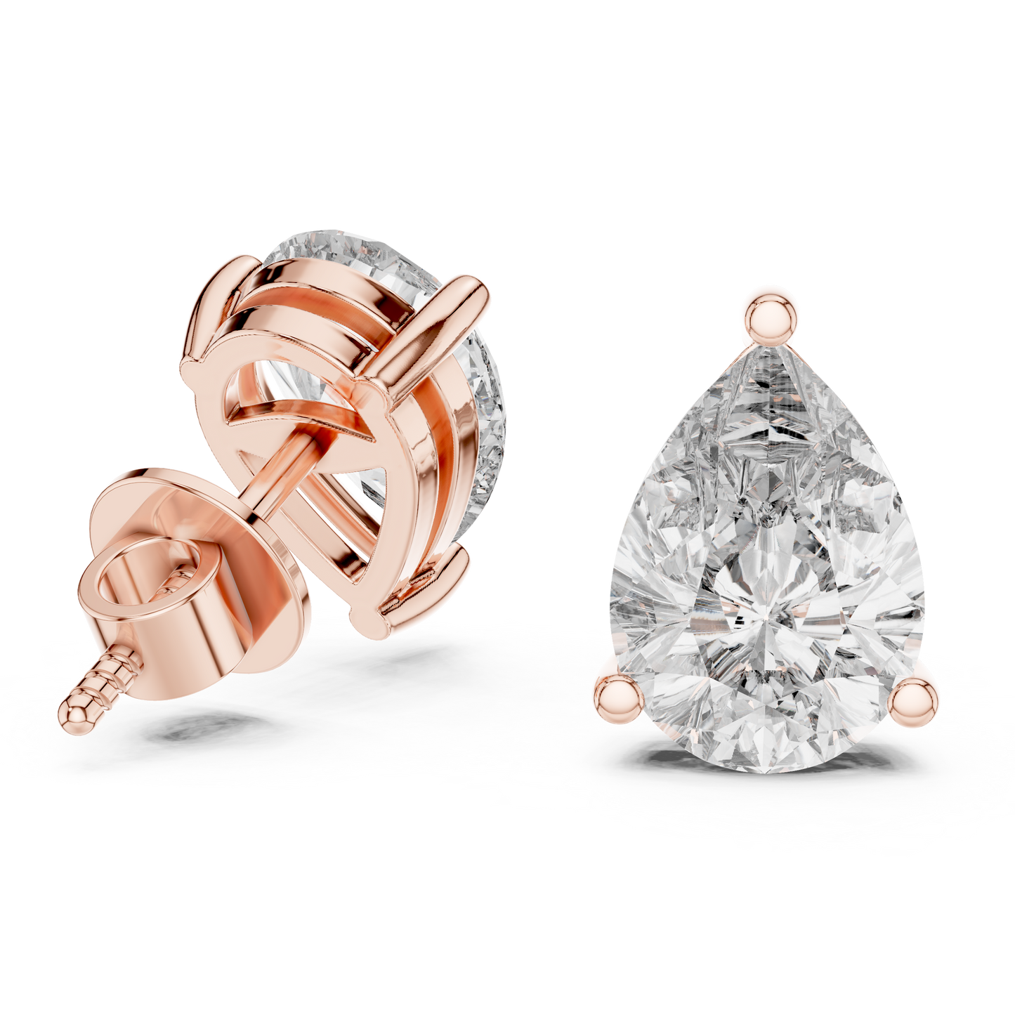 Pear Shape Lab Grown Diamond Stud Earrings | Elegant Three-Prong Setting | 10K, 14K, and 18K Gold