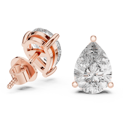 Pear Shape Lab Grown Diamond Stud Earrings | Elegant Three-Prong Setting | 10K, 14K, and 18K Gold