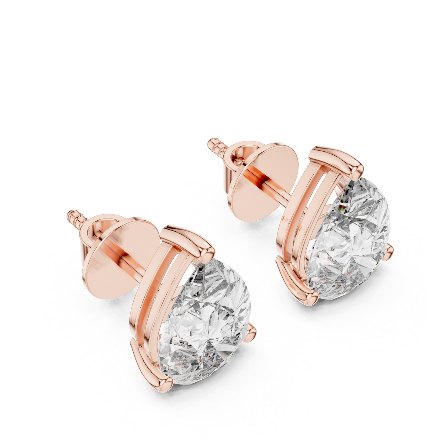 Pear Shape Lab Grown Diamond Stud Earrings | Elegant Three-Prong Setting | 10K, 14K, and 18K Gold
